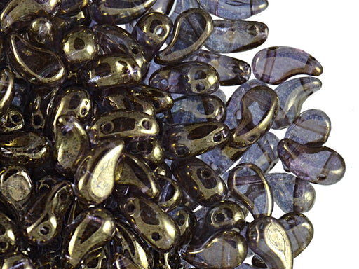 20 pcs 2-hole ZoliDuo® Right Pressed Beads, 5x8mm, Crystal Gold Bronze, Czech Glass