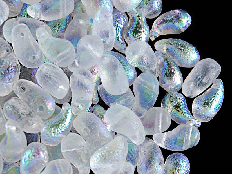 20 pcs 2-hole ZoliDuo® Right Pressed Beads, 5x8mm, Crystal Etching AB, Czech Glass
