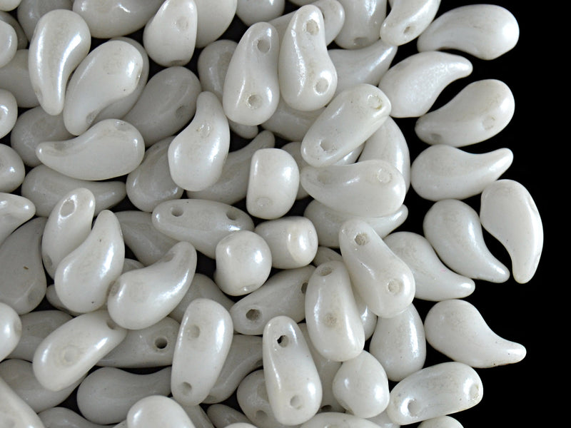 20 pcs 2-hole ZoliDuo® Right Pressed Beads, 5x8mm, Alabaster White Luster, Czech Glass