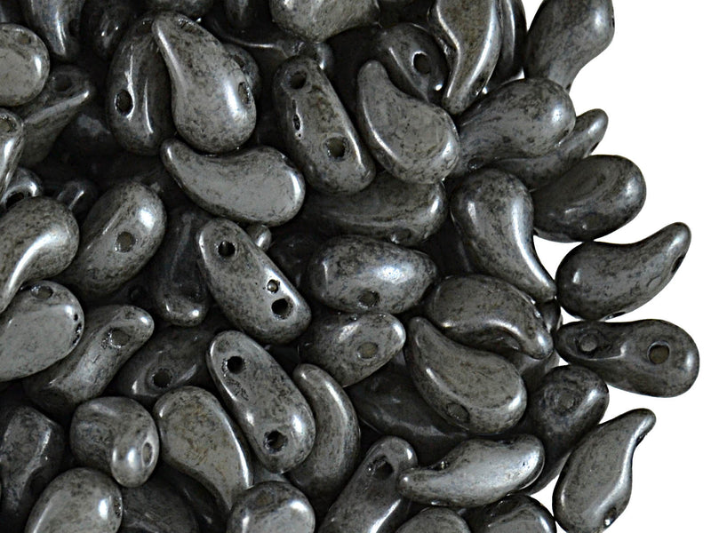 20 pcs 2-hole ZoliDuo® Right Pressed Beads, 5x8mm, Alabaster Gray Luster, Czech Glass