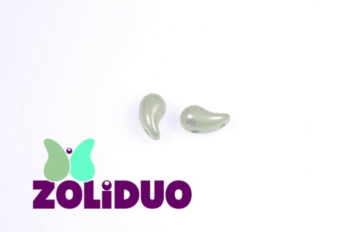 20 pcs 2-hole ZoliDuo® Right Pressed Beads, 5x8mm, Alabaster Light Green Luster, Czech Glass