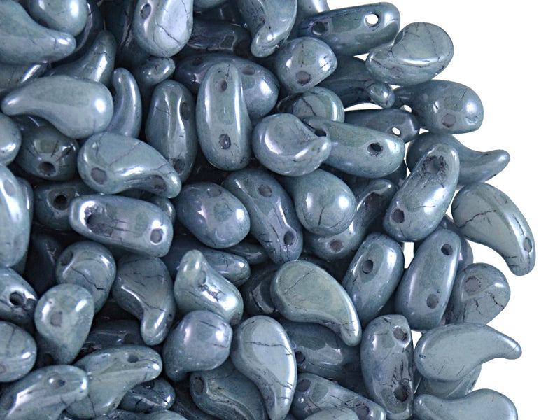 20 pcs 2-hole ZoliDuo® Right Pressed Beads, 5x8mm, Alabaster Blue Luster, Czech Glass
