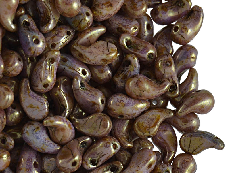 20 pcs 2-hole ZoliDuo® Right Pressed Beads, 5x8mm, Alabaster Senegal Brown Purple, Czech Glass
