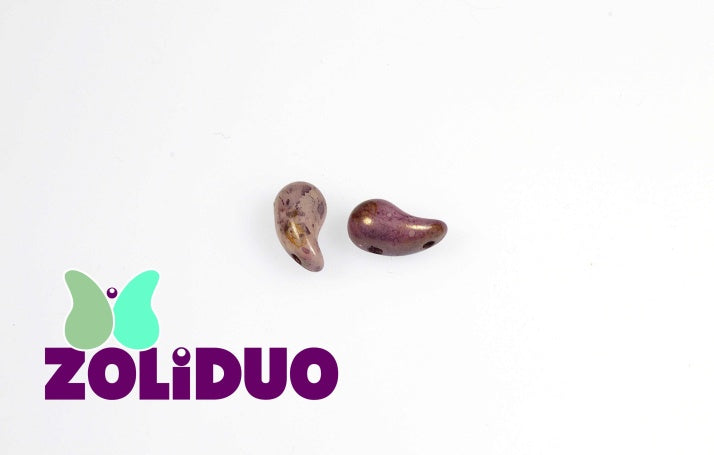 20 pcs 2-hole ZoliDuo® Right Pressed Beads, 5x8mm, Alabaster Senegal Brown Purple, Czech Glass