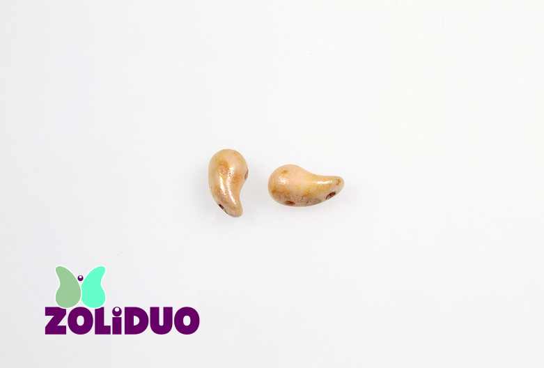 20 pcs 2-hole ZoliDuo® Right Pressed Beads, 5x8mm, Alabaster White Drizzled Honey Luster, Czech Glass