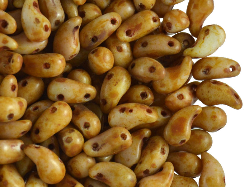 20 pcs 2-hole ZoliDuo® Right Pressed Beads, 5x8mm, Alabaster Travertine, Czech Glass