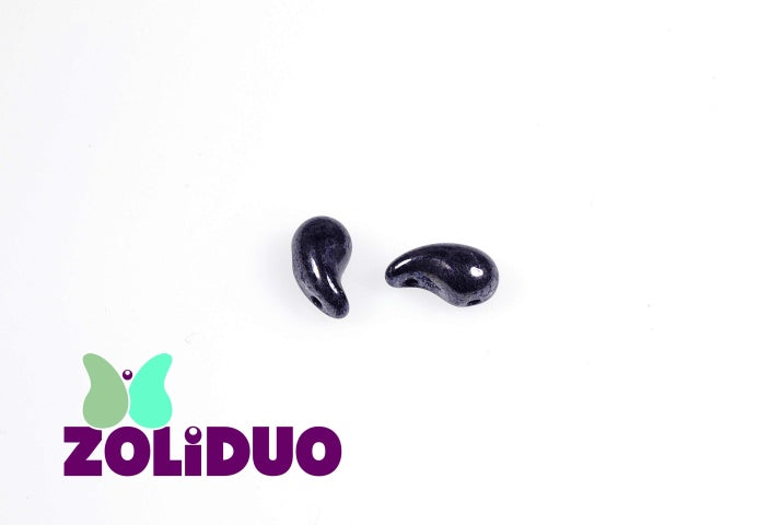 20 pcs 2-hole ZoliDuo® Right Pressed Beads, 5x8mm, Jet Hematite (Gray) (Jet Black Luster), Czech Glass