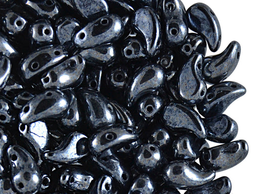 20 pcs 2-hole ZoliDuo® Right Pressed Beads, 5x8mm, Jet Hematite (Gray) (Jet Black Luster), Czech Glass