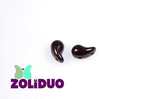 20 pcs 2-hole ZoliDuo® Right Pressed Beads, 5x8mm, Jet Copper, Czech Glass