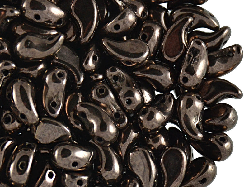 20 pcs 2-hole ZoliDuo® Right Pressed Beads, 5x8mm, Jet Copper, Czech Glass