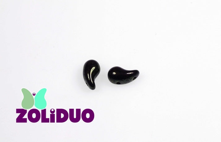 20 pcs 2-hole ZoliDuo® Right Pressed Beads, 5x8mm, Jet Red Luster ( Green), Czech Glass