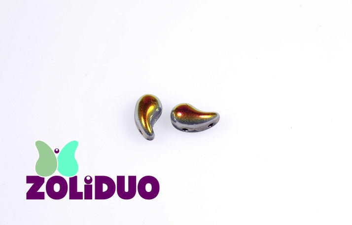 20 pcs 2-hole ZoliDuo® Right Pressed Beads, 5x8mm, Jet Marea, Czech Glass
