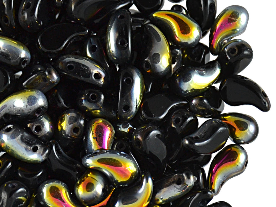 20 pcs 2-hole ZoliDuo® Right Pressed Beads, 5x8mm, Jet Marea, Czech Glass
