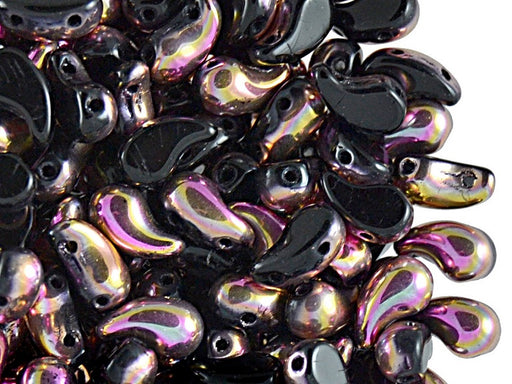 20 pcs 2-hole ZoliDuo® Right Pressed Beads, 5x8mm, Jet Gold Capri, Czech Glass
