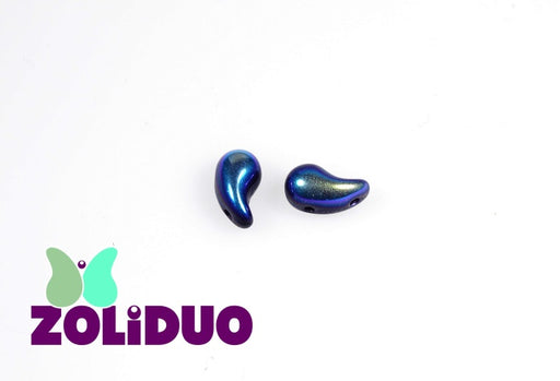 20 pcs 2-hole ZoliDuo® Right Pressed Beads, 5x8mm, Jet AB, Czech Glass