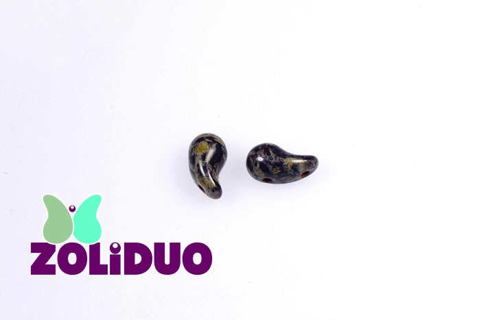 20 pcs 2-hole ZoliDuo® Right Pressed Beads, 5x8mm, Jet Travertine, Czech Glass