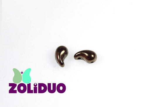 20 pcs 2-hole ZoliDuo® Right Pressed Beads, 5x8mm, Dark Gold Metallic, Czech Glass