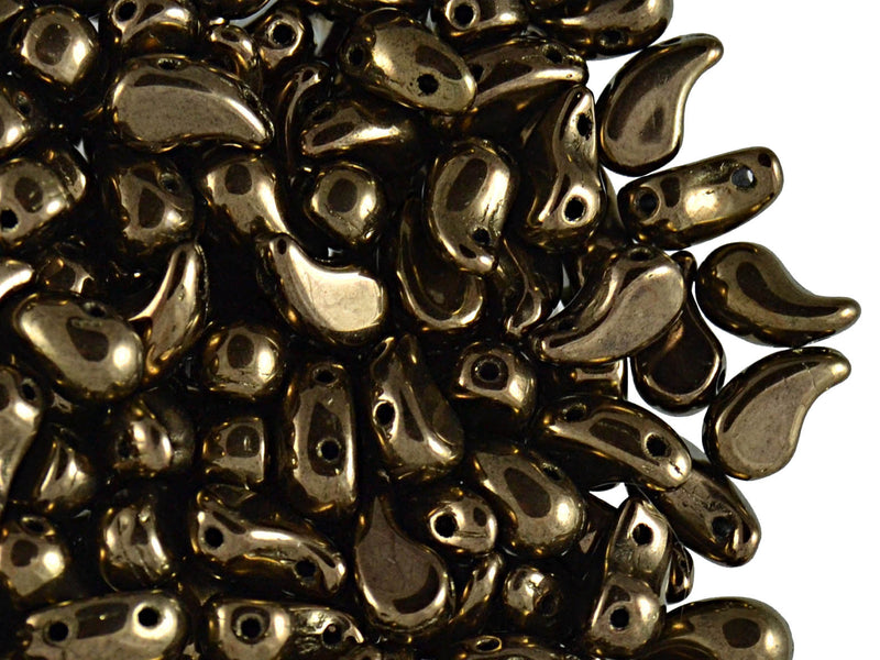 20 pcs 2-hole ZoliDuo® Right Pressed Beads, 5x8mm, Dark Gold Metallic, Czech Glass