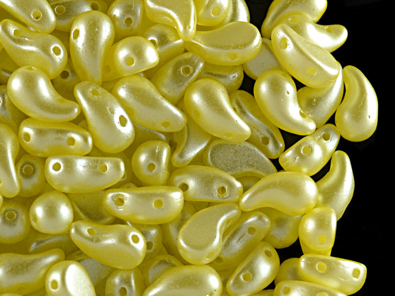 20 pcs 2-hole ZoliDuo® Right Pressed Beads, 5x8mm, Pastel Yellow, Czech Glass
