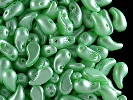 20 pcs 2-hole ZoliDuo® Right Pressed Beads, 5x8mm, Pastel Light Green, Czech Glass