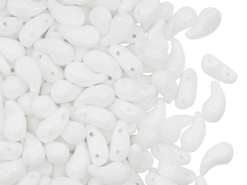 20 pcs 2-hole ZoliDuo® Right Pressed Beads, 5x8mm, Alabaster White (White Opal), Czech Glass
