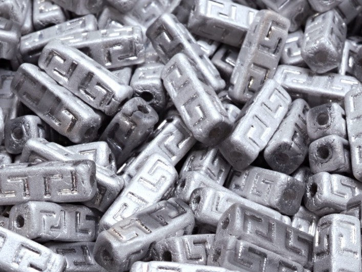Celtic Block Beads 15x5 mm, Crystal Matte Full Labrador, Czech Glass