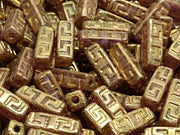 Celtic Block Beads 15x5 mm, Crystal Gold Bronze, Czech Glass