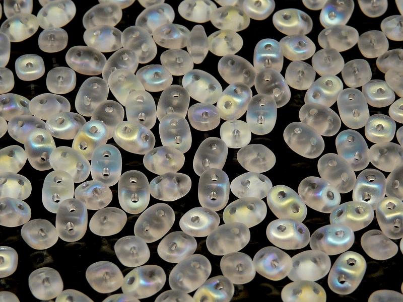 20 g 2-hole SuperDuo™ Seed Beads, 2.5x5mm, Cristal AB Matte, Czech Glass