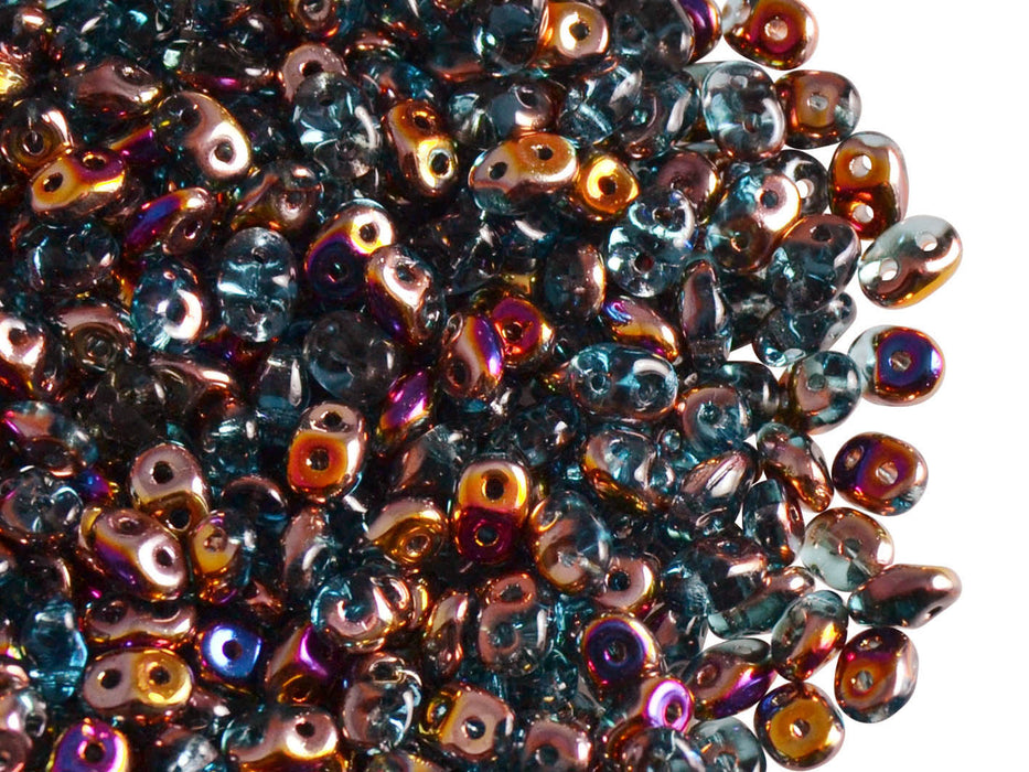 20 g SuperDuo Seed Beads 2.5X5mm with Two Holes, Czech Glass, Aquamarine Sliperit