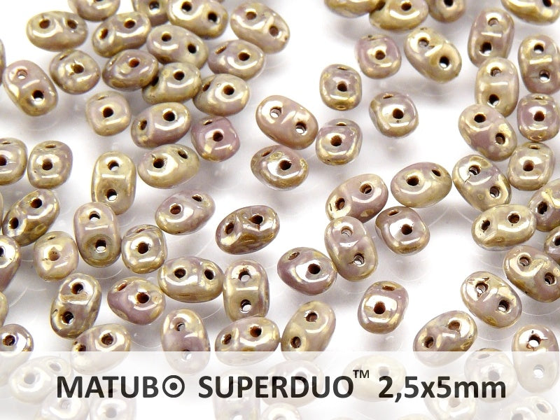 20 g 2-hole SuperDuo™ Seed Beads, 2.5x5mm, Opaque Violet Picasso, Czech Glass