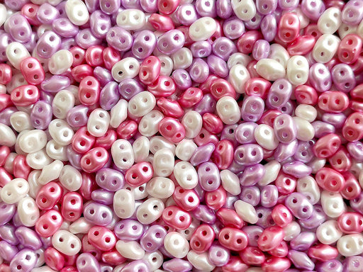 SuperDuo Seed Beads 2.5x5 mm, 2 Holes, Alabaster Pastel White Pink Lilac, Czech Glass