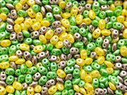 SuperDuo Seed Beads 2.5x5 mm, 2 Holes, Alabaster Pastel Yellow Chrysolite Light Brown, Czech Glass
