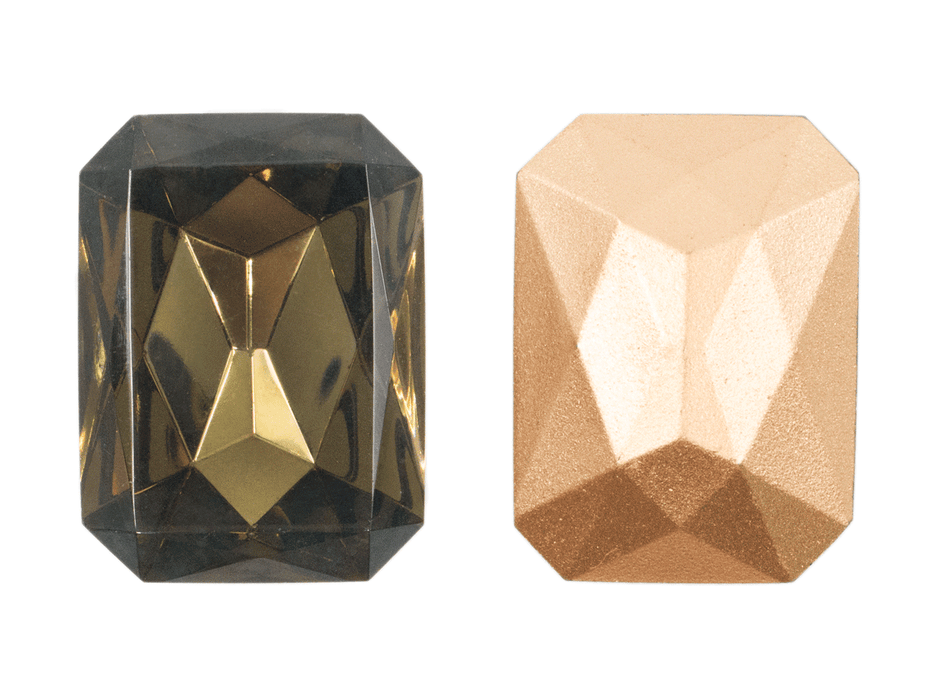 1 pc Imitation Crystal Stone Rectangle Octahedral, 30x22mm, Black Diamond, One Side Gold Foiled, Czech Glass