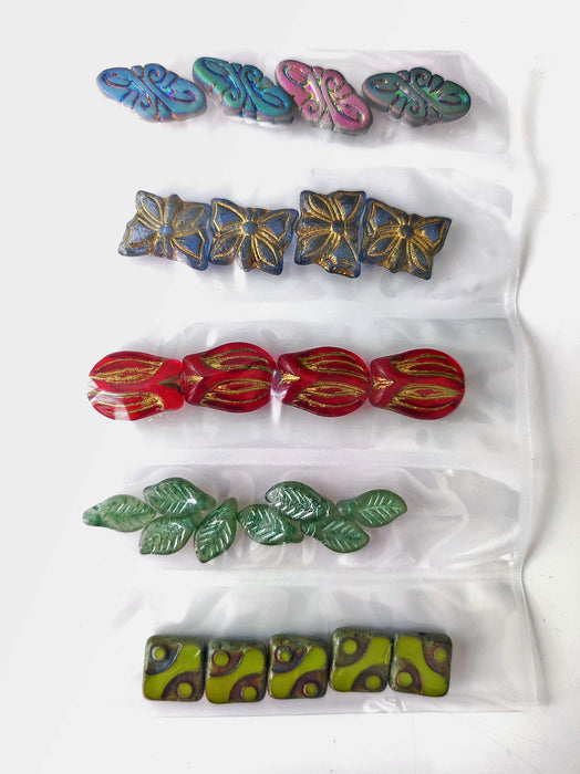 Set of Czech Beads in Different Shapes, Sizes and Colors, Bohemian Glass, Multicolored