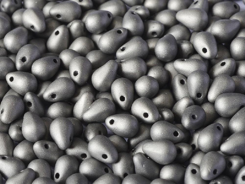 Teardrop Beads 4x6 mm, Jet Chrome Full Matted, Czech Glass