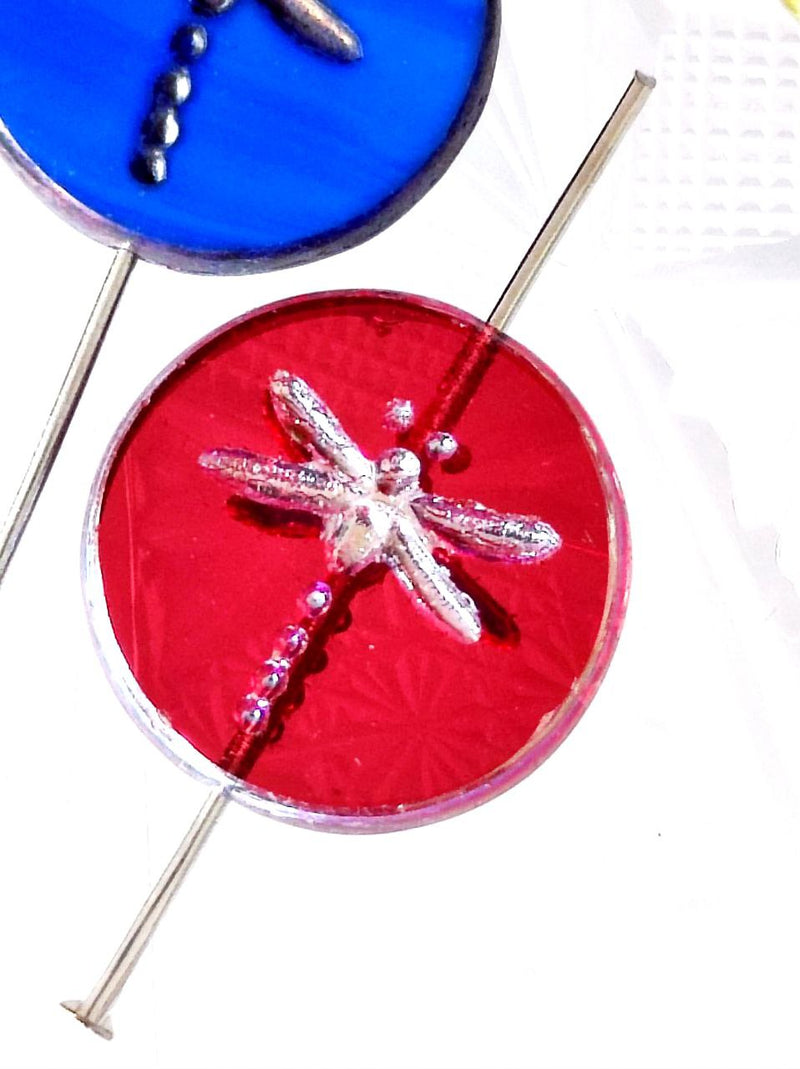 10 pcs Dragonfly Coin Beads 17 mm, Mix, Czech Glass