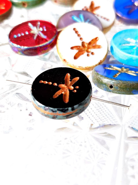 10 pcs Dragonfly Coin Beads 17 mm, Mix, Czech Glass
