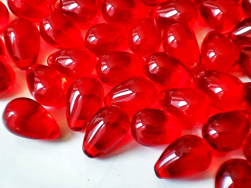 30 pcs Teardrop Beads 6x9 mm, Siam Red, Czech Glass