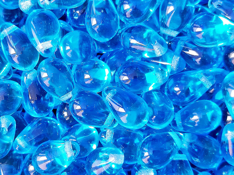 30 pcs Teardrop Beads 6x9 mm, Aqua Blue, Czech Glass