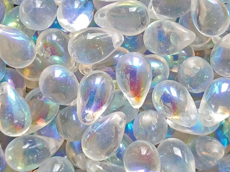 30 pcs Teardrop Beads 6x9 mm, Crystal Clear AB, Czech Glass