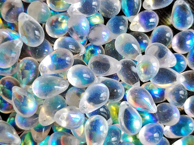 30 pcs Teardrop Beads 6x9 mm, Crystal Clear AB, Czech Glass