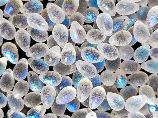 Teardrop Beads 6x9 mm, Crystal Etched AB, Czech Glass