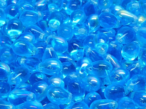 Teardrop Beads 6x9 mm, Aquamarine AB, Czech Glass