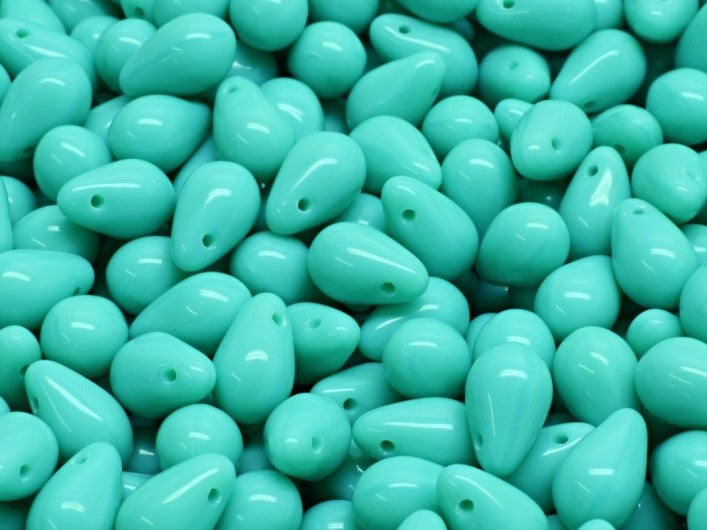 Teardrop Beads 6x9 mm, Opaque Green Turquoise, Czech Glass