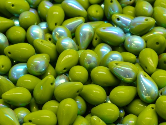 Teardrop Beads 6x9 mm, Opaque Olivine AB, Czech Glass