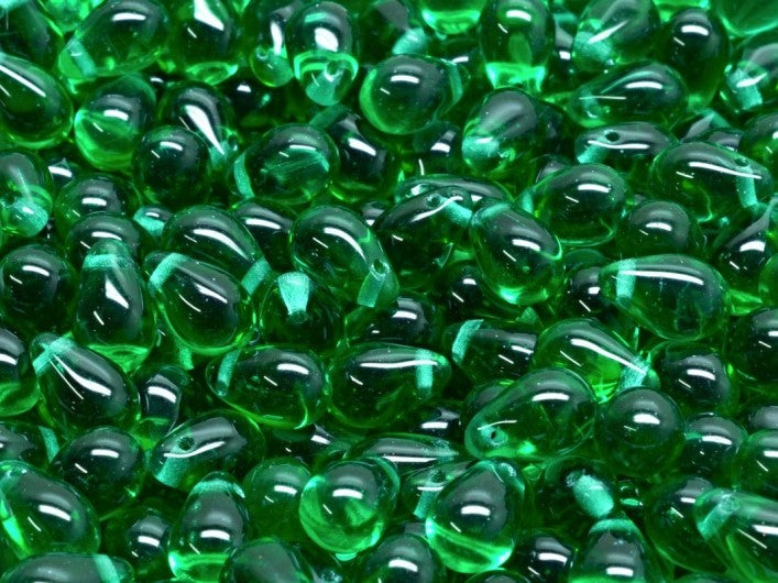 Teardrop Beads 6x9 mm, Emerald Green, Czech Glass