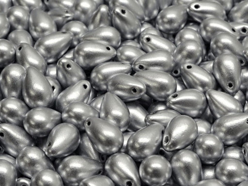 Teardrop Beads 6x9 mm, Silver Matte, Czech Glass