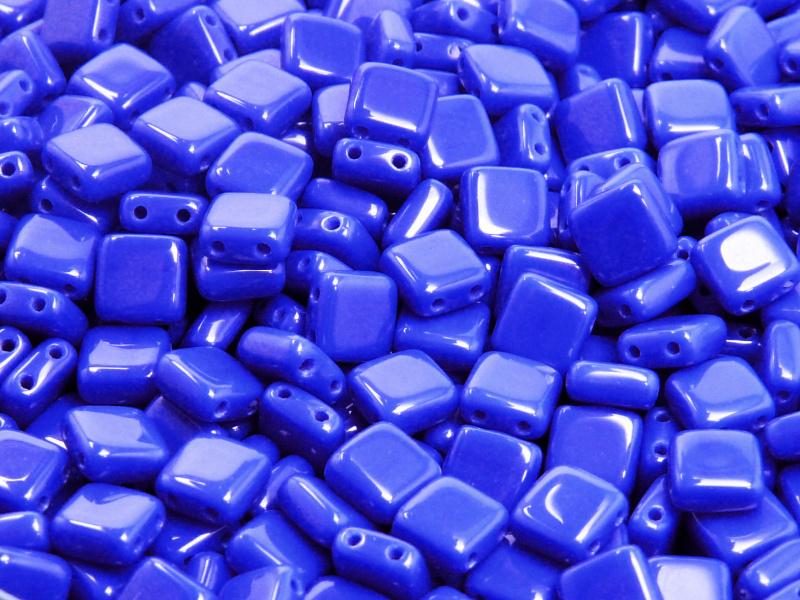40 pcs 2-hole Tile Pressed Beads, 6x6x3mm, Opaque Blue, Czech Glass