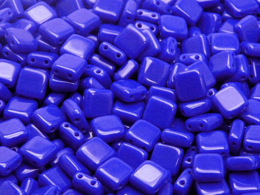 40 pcs 2-hole Tile Pressed Beads, 6x6x3mm, Opaque Blue, Czech Glass