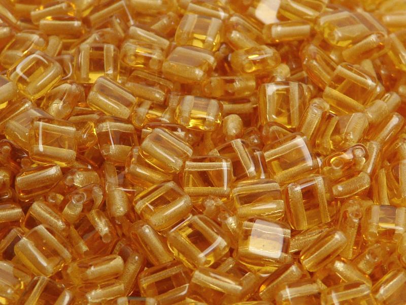 40 pcs 2-hole Tile Pressed Beads, 6x6x3mm, Topaz, Czech Glass